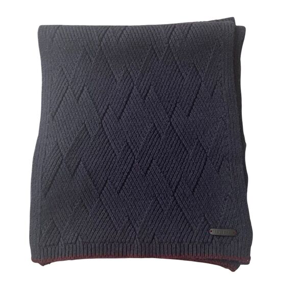 Ted Baker Wool Blend Knitted Scarf Men's Rectangle Classic Dark Grey Purple Hue - Picture 2 of 11